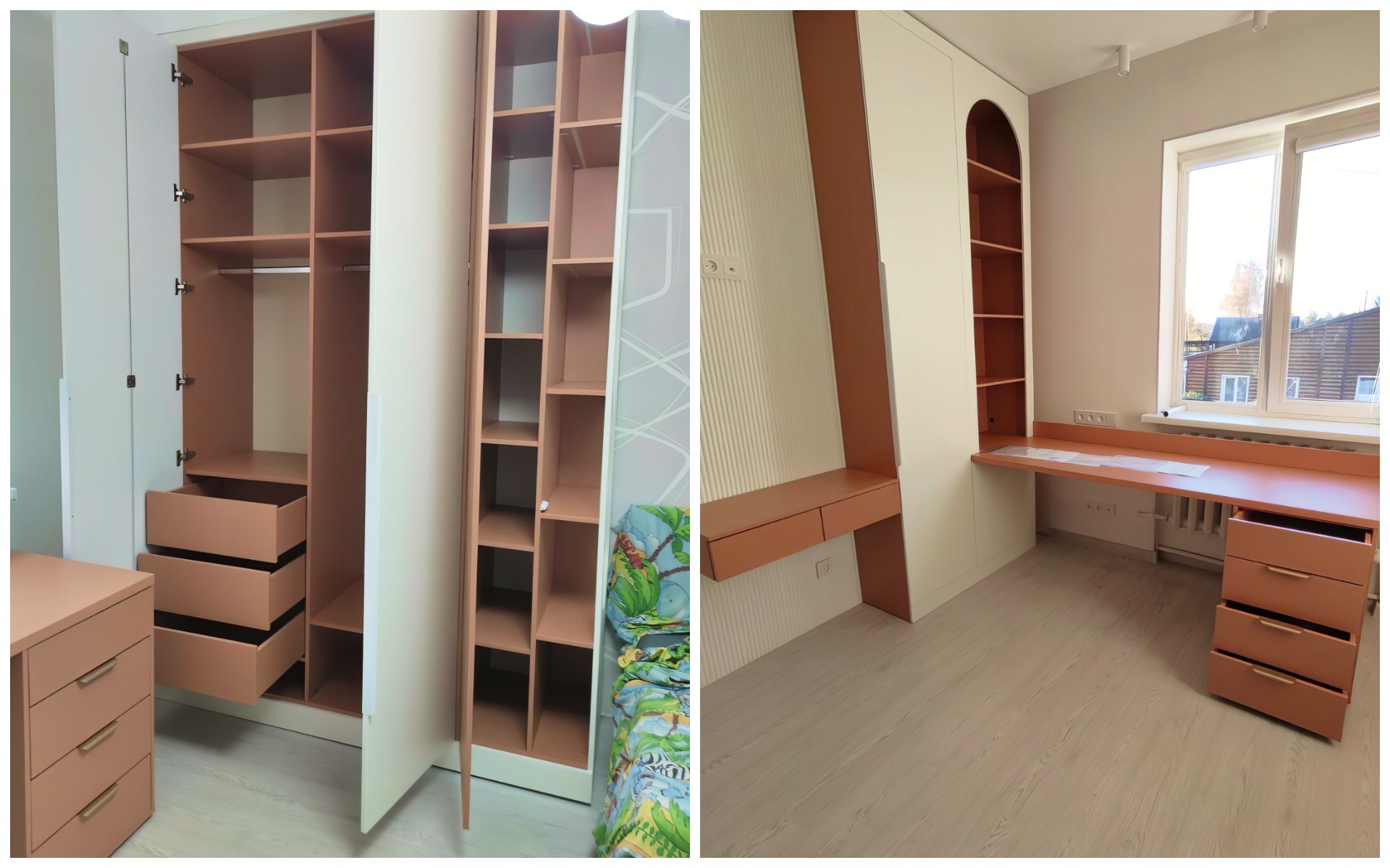 Шкафы с продуманной системой хранения в детской комнате по индивидуальному проекту Финист Терра