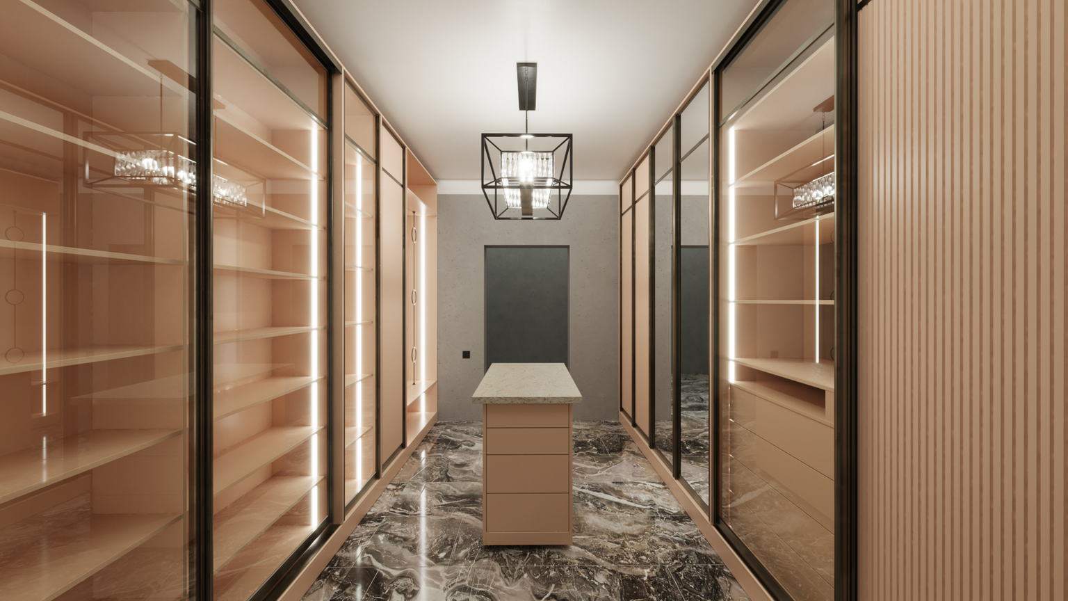 Проект гардеробной комнаты разделенной вдоль двух стен от «Финист Терра» фото